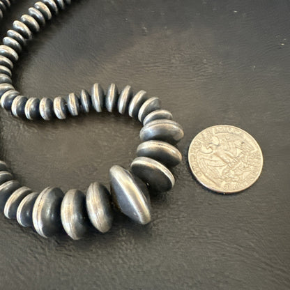 Graduated Rondelle Flat Sterling Silver Beads Necklace 21” 18830