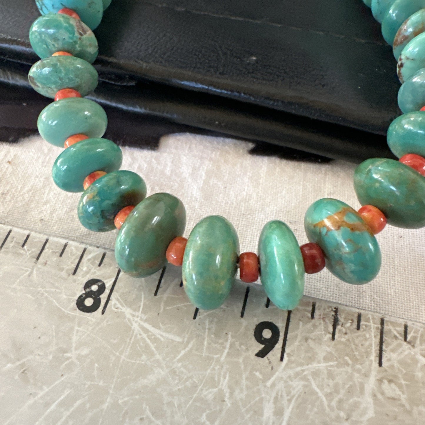 Green Turquoise Spiny Navajo Pearls Sterling Silver Necklace 26” 19682