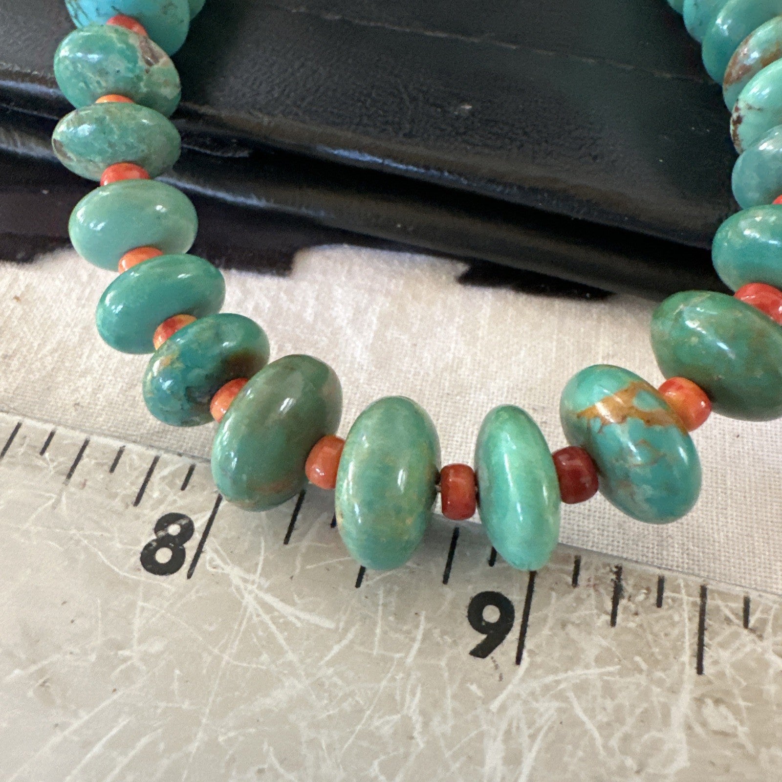 Green Turquoise Spiny Navajo Pearls Sterling Silver Necklace 26” 19682