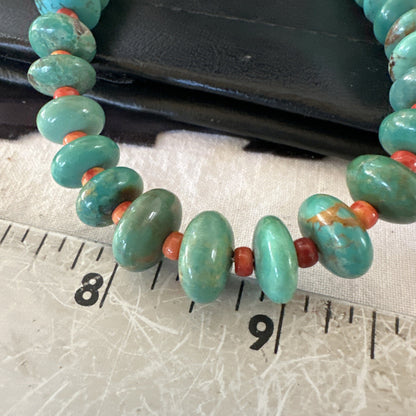 Green Turquoise Spiny Navajo Pearls Sterling Silver Necklace 26” 19682