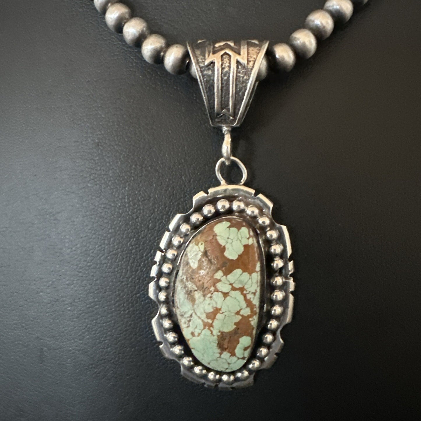 Blue Turquoise#8 Pendant Navajo Pearls Sterling Silver Necklace 18690