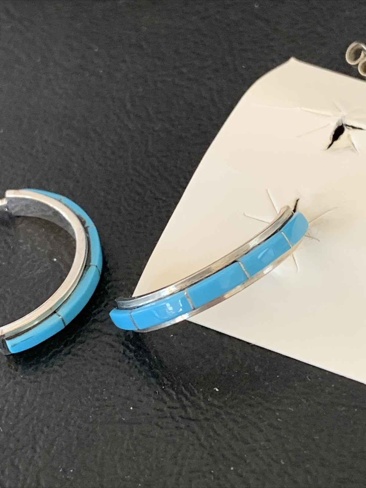 Sleeping Beauty Turquoise Zuni Sterling Silver Inlay Earrings 1610