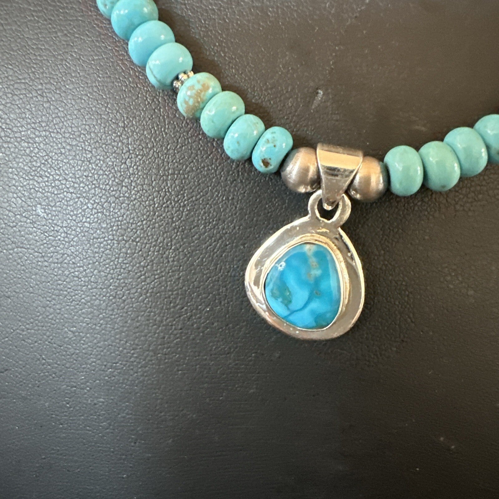 WoMens Blue Kingman Turquoise Pendant Navajo Sterling Silver Necklace 21" 17978