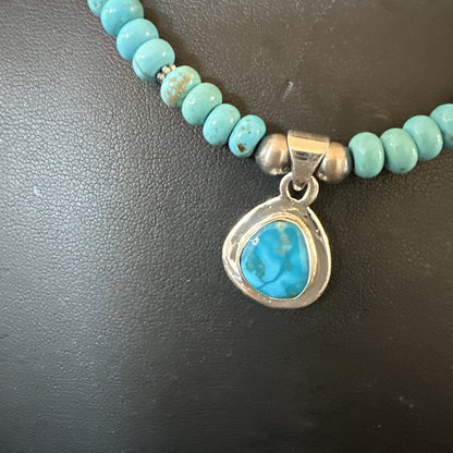 WoMens Blue Kingman Turquoise Pendant Navajo Sterling Silver Necklace 21" 17978