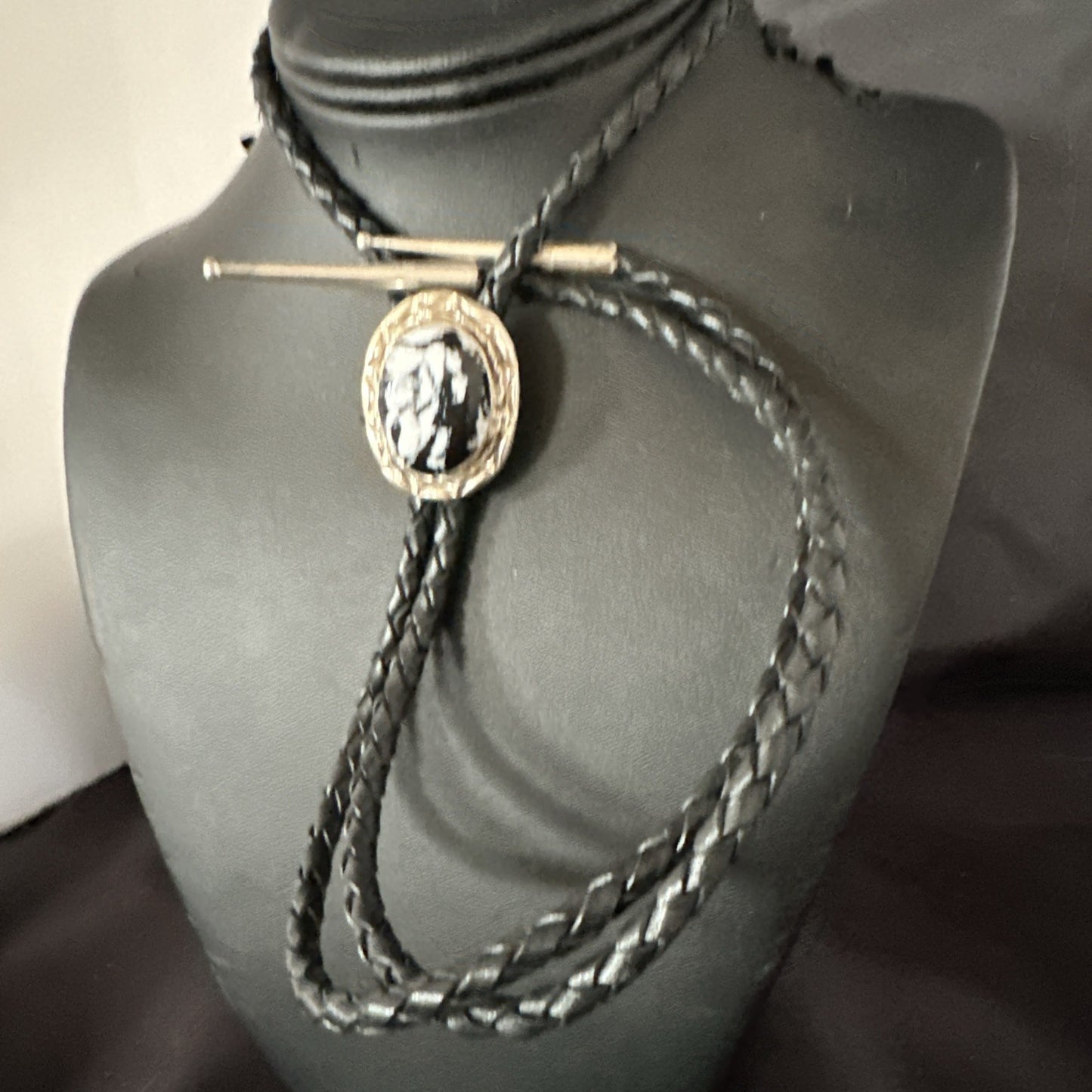 Mens BOLO TIE WHITE BUFFALO TURQUOISE Sterling Silver Navajo 1" 19121