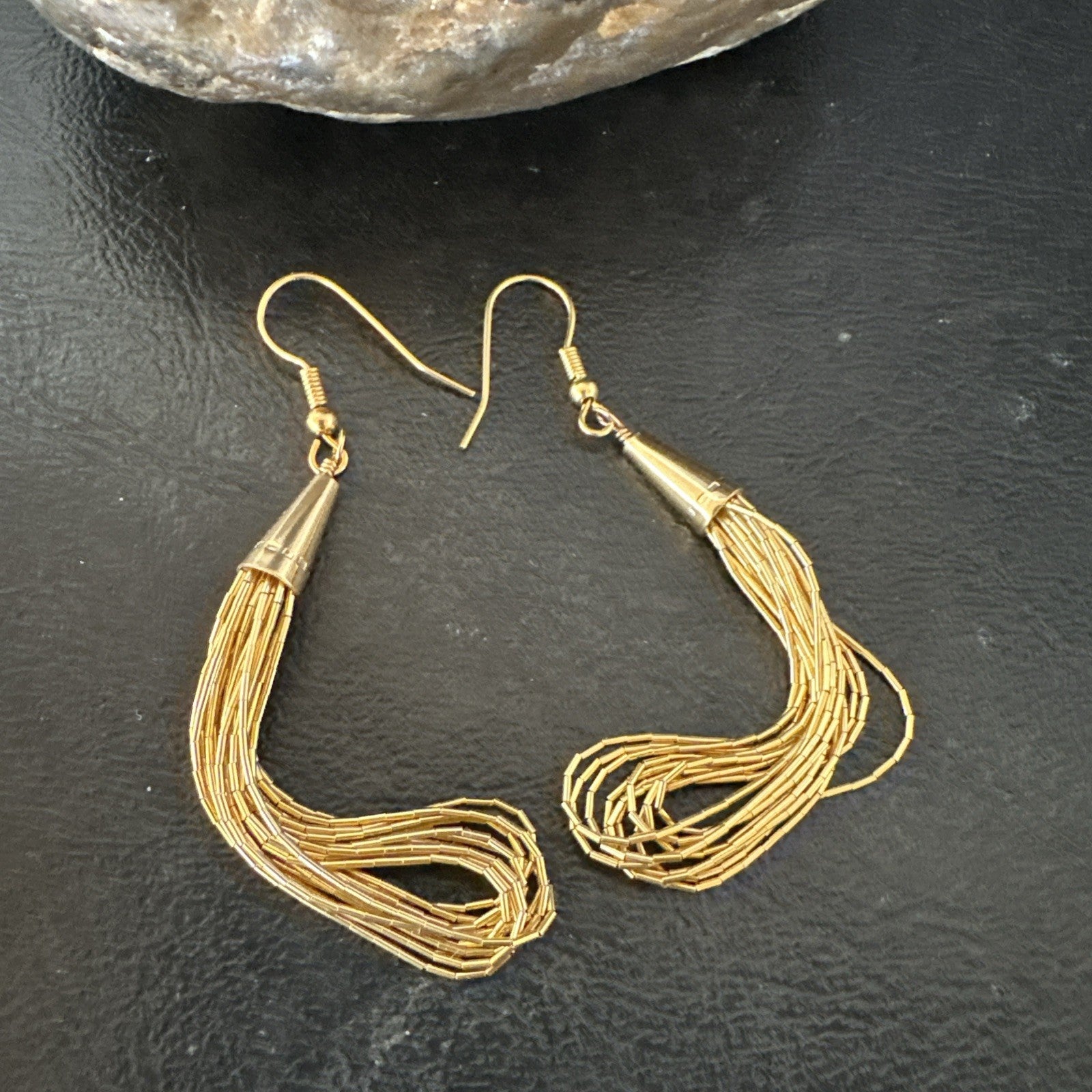 Liquid Sterling Silver Goldfilled 10 Strand Heishi Dangle 3" Earrings 19723