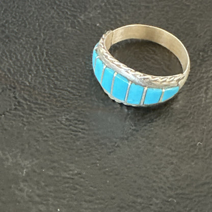 Native American Indian Navajo Blue Turquoise Inlay Band Ring Sz 8 17970