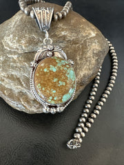 Men's Blue Turquoise#8 Pendant Navajo Necklace | Sterling Silver | Authentic Native American Handmade | 18070