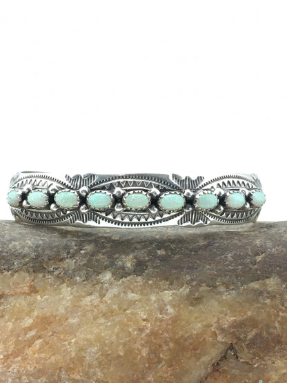 White Opal Navajo Sterling Silver Native American Cuff Bracelet 4734