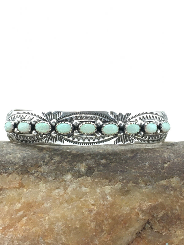 White Opal Navajo Cuff Bracelet | Sterling Silver | Authentic Native American Handmade | 4734