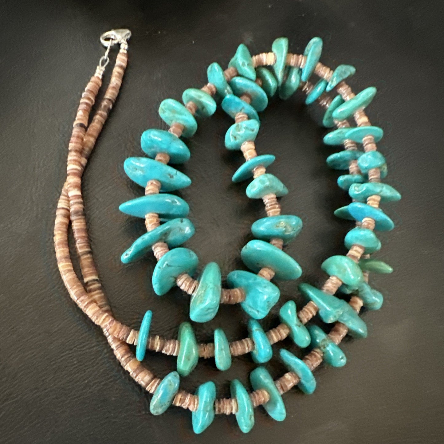 Santo Domingo Kingman Turquoise Heishi Sterling Silver Bead 32” Necklace 19554