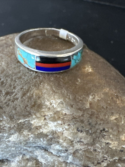 MultiColor Navajo Sterling Turquoise Spiny Oyster Inlay Ring Sz 6.5 18709
