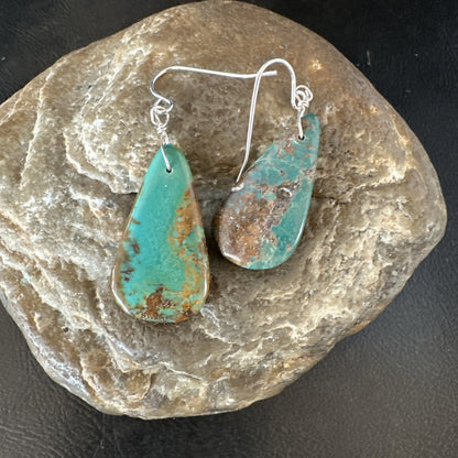 Green Turquoise Teardrop Sterling Silver Beads Navajo Earrings 1" 19041