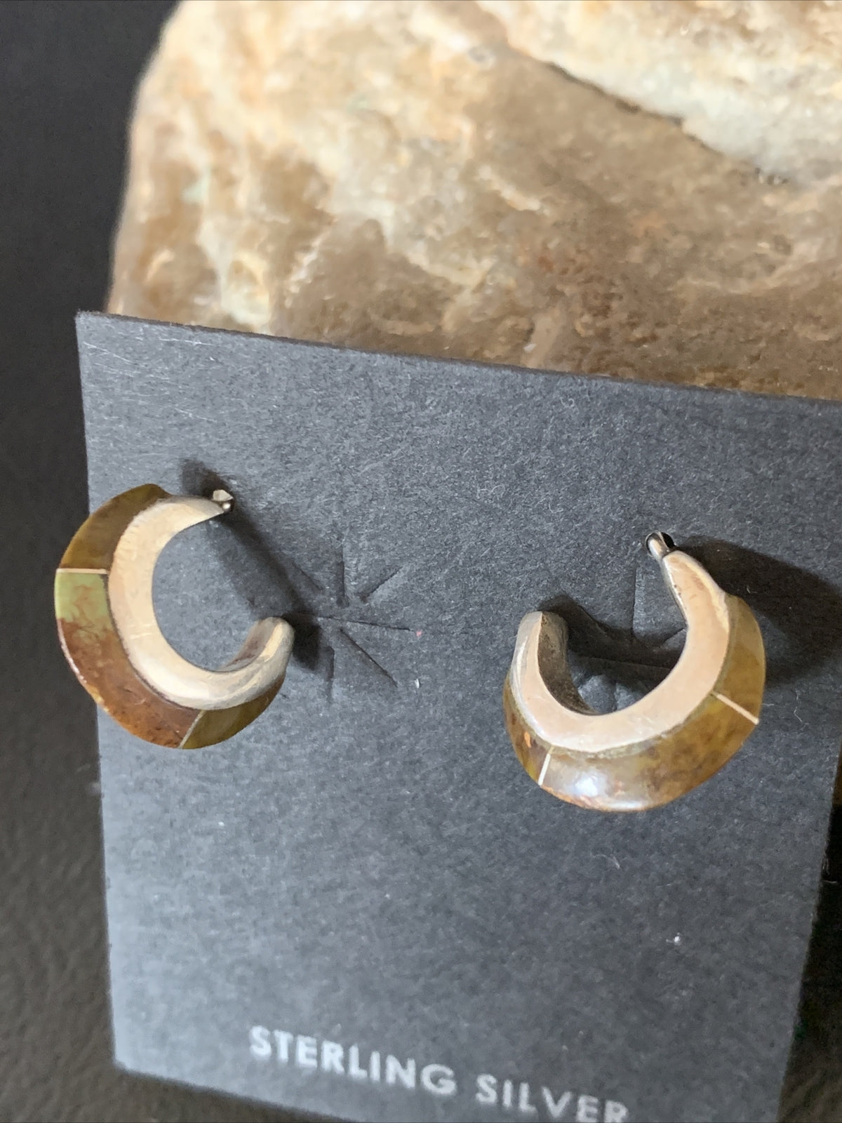 Pava Shell Minimalist Navajo Sterling Silver Inlay Earrings 13068