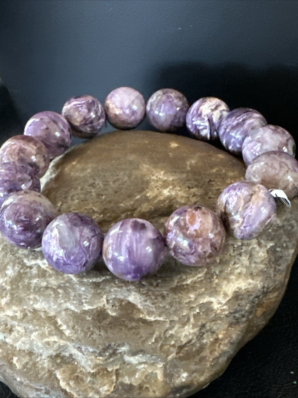 Native Purple Charoite 12mm Stretch Elastic Bracelet Adjustable 18870