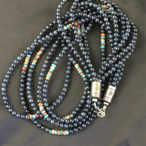 Navajo Dumortierite Turquoise Necklace 5 Strand Sterling Silver 21" 10243