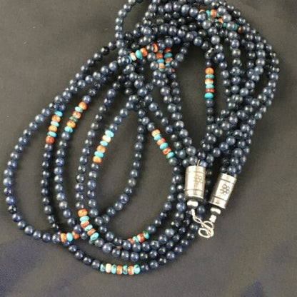 Navajo Dumortierite Turquoise Necklace 5 Strand Sterling Silver 21" 10243