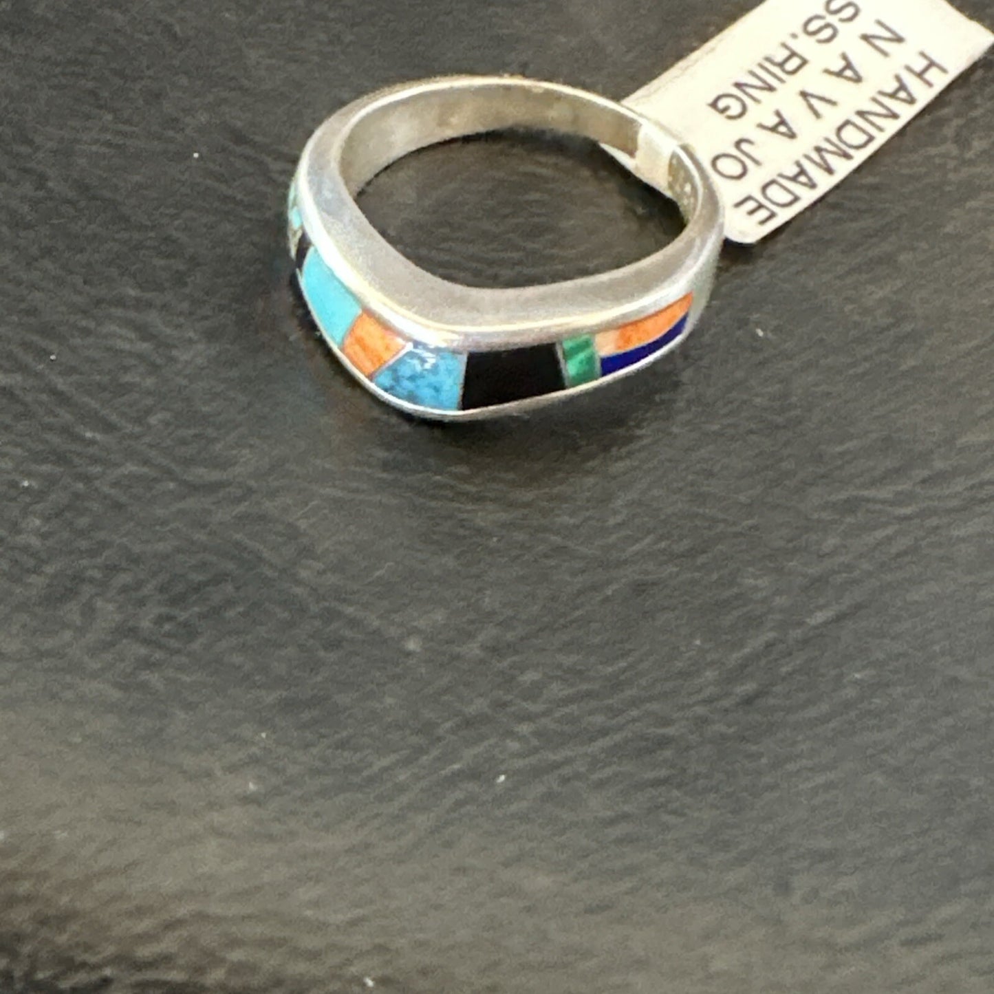 MultiColor Navajo Sterling Turquoise Spiny Oyster Inlay Ring Sz 7 18710