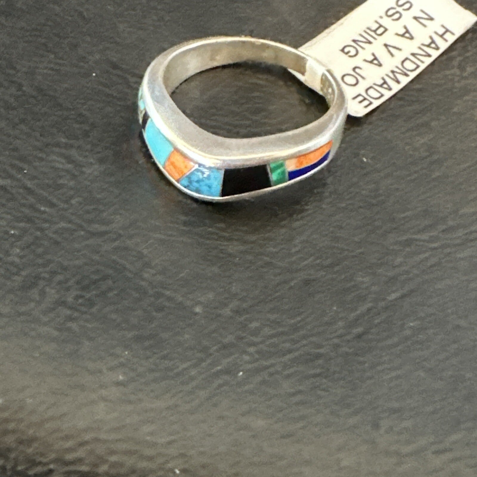 MultiColor Navajo Sterling Turquoise Spiny Oyster Inlay Ring Sz 7 18710