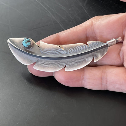 Womens Blue Turquoise Inlay Navajo Sterling Feather Barrett 02081N