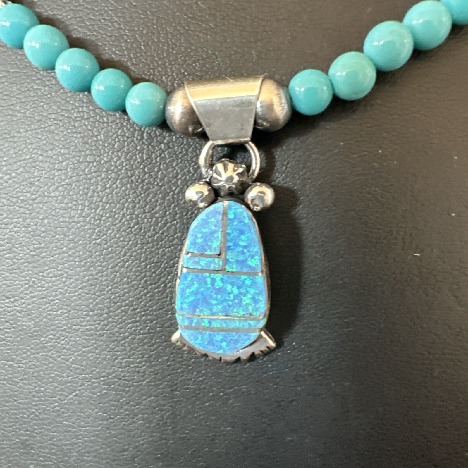 Blue Opal Pendant Turquoise Navajo Sterling Silver Necklace 23" 18734