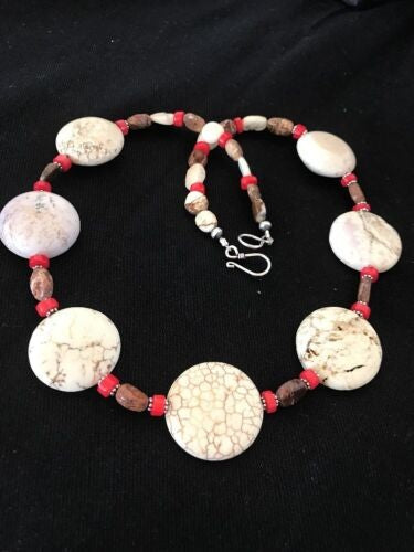 Native American Chunky Sterling Necklace Faceted Jasper Turquoise 21" 1139