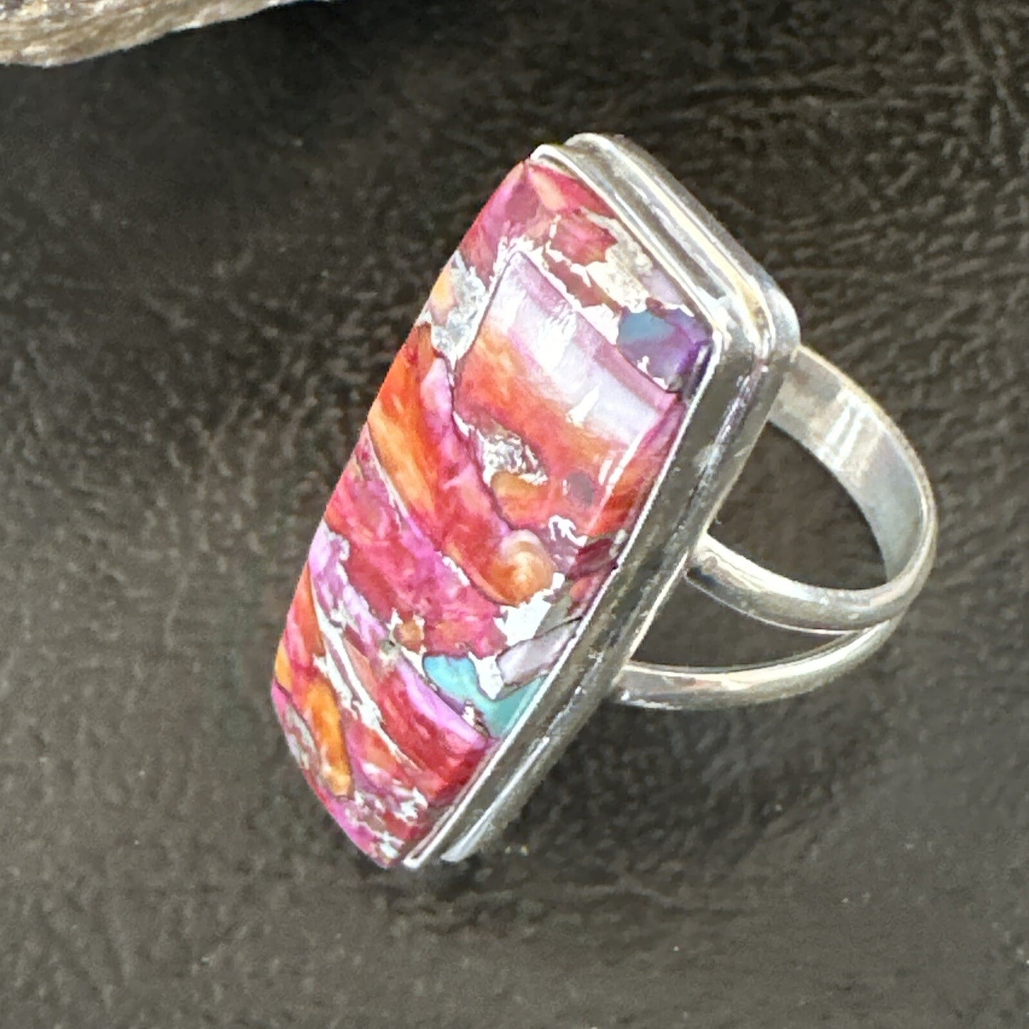 Blue Turquoise Spiny Oyster Navajo Sterling Silver Ring Size 7 18227