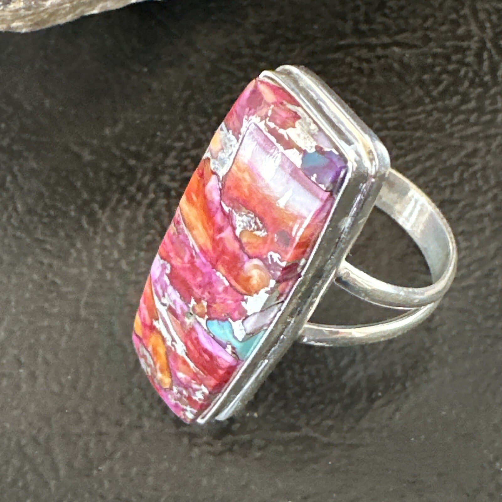 Blue Turquoise Spiny Oyster Navajo Sterling Silver Ring Size 7 18227
