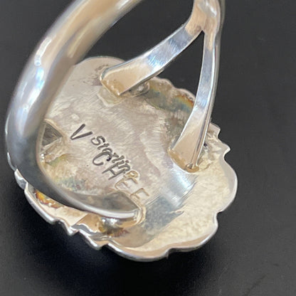 Green Gaspiete Navajo Sterling Silver Ring Size 8.5 11357