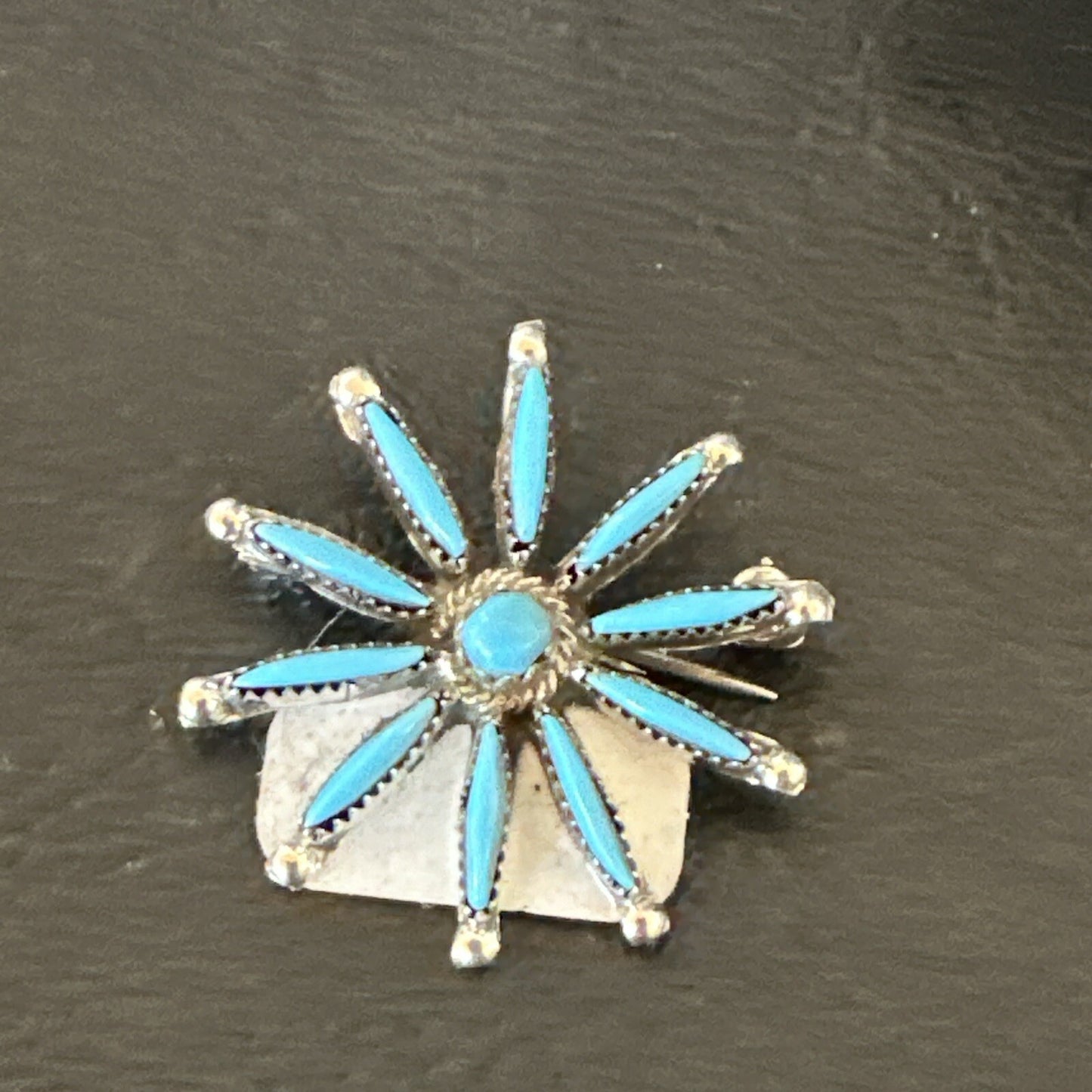 Native Blue Turquoise Needle Point Zuni Sterling Silver Pin Pendant 17846