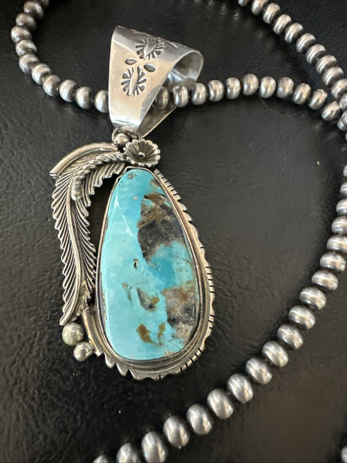 Mens Womens Blue Turquoise Pendant Sterling Silver Beads Sterling Necklace 18648