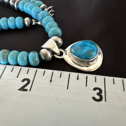 WoMens Blue Kingman Turquoise Pendant Navajo Sterling Silver Necklace 21" 17978
