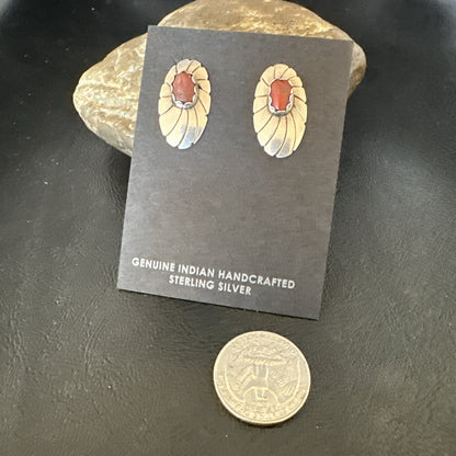 Old Pawn Native Navajo Sterling Purple Spiny Oyster Stamped Earrings 19098