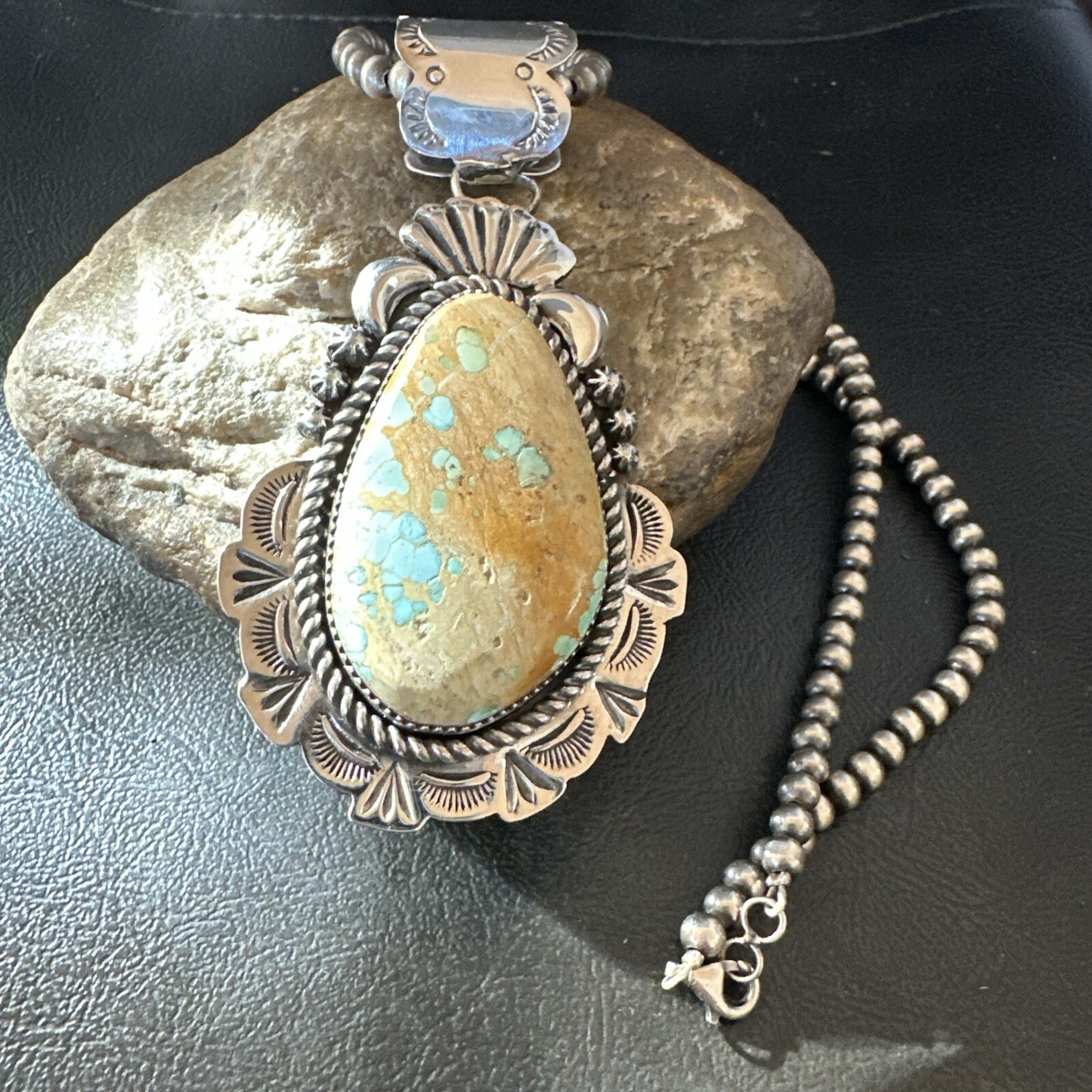 XXL Mens Royston Turquoise Pendant Navajo Pearls Sterling Silver Necklace 18746