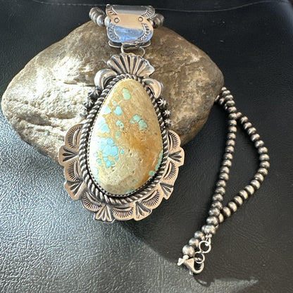 XXL Mens Royston Turquoise Pendant Navajo Pearls Sterling Silver Necklace 18746