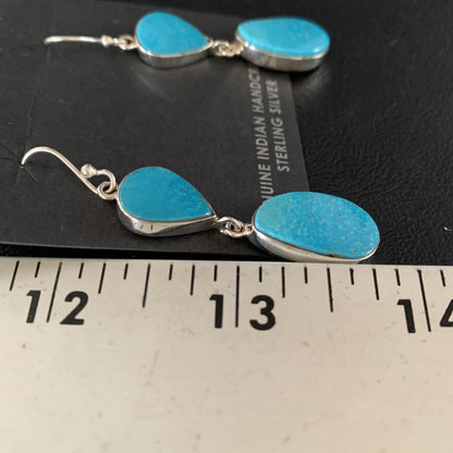 Kingman Turquoise Navajo Sterling Silver Dangle Earrings 1.5" 14105
