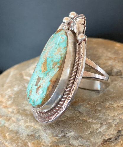 Mens Navajo Sterling Silver Blue Green Royston Turquoise Ring Size 9 19286