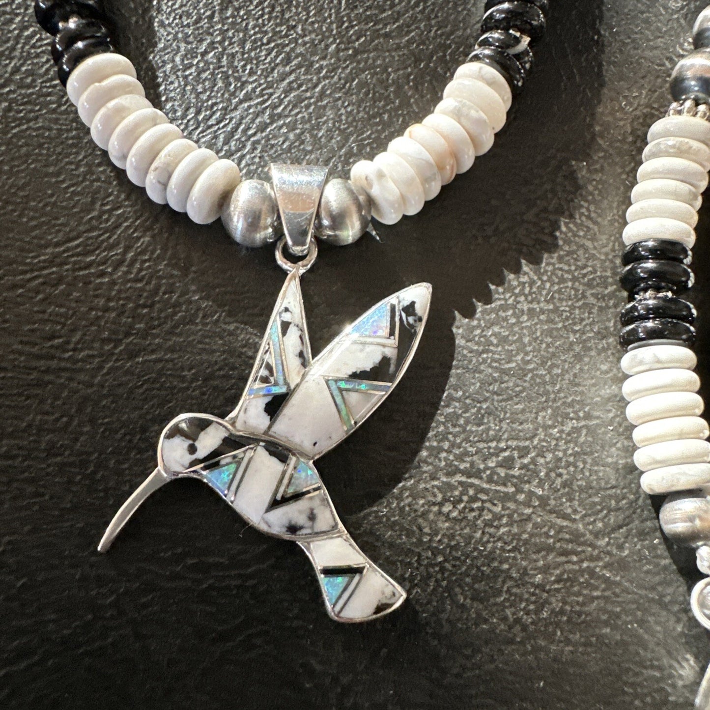 HummingBird White Buffalo Pendant Howlite Sterling Silver Necklace 18727