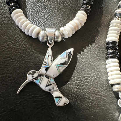 HummingBird White Buffalo Pendant Howlite Sterling Silver Necklace 18727