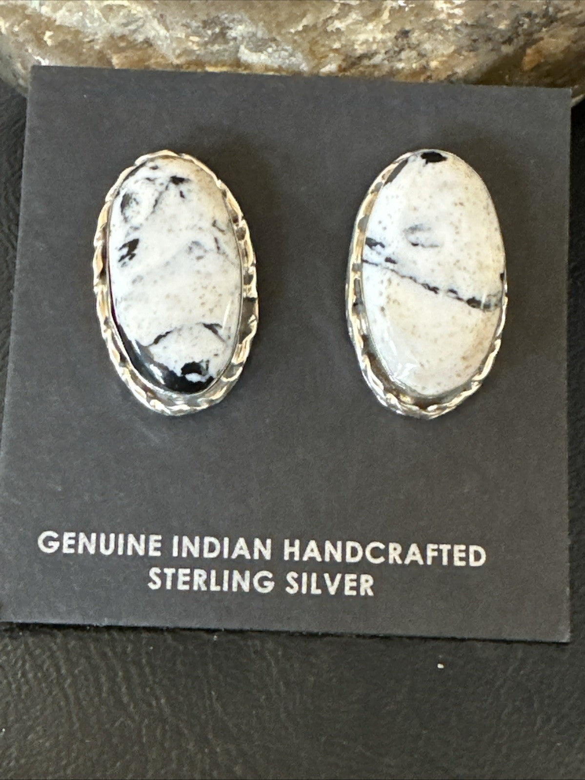 Women White Buffalo Turquoise Navajo Sterling Silver Post Earrings 19095