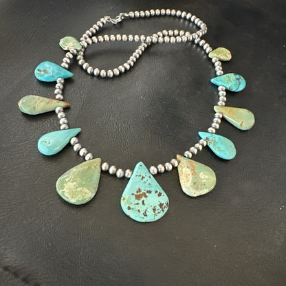 Blue Green Turquoise Navajo Pearls Sterling Silver 20" Necklace 19245