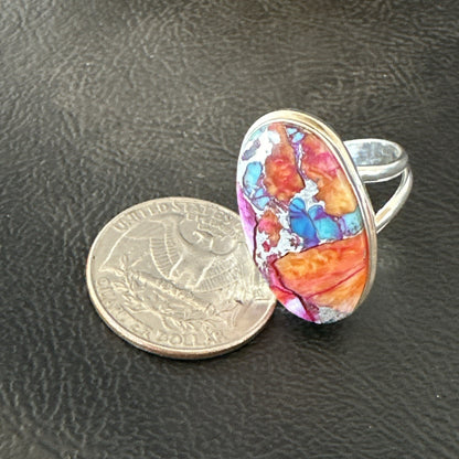 Blue Turquoise Spiny Oyster Southwestern Sterling Silver Ring Size 9 18460