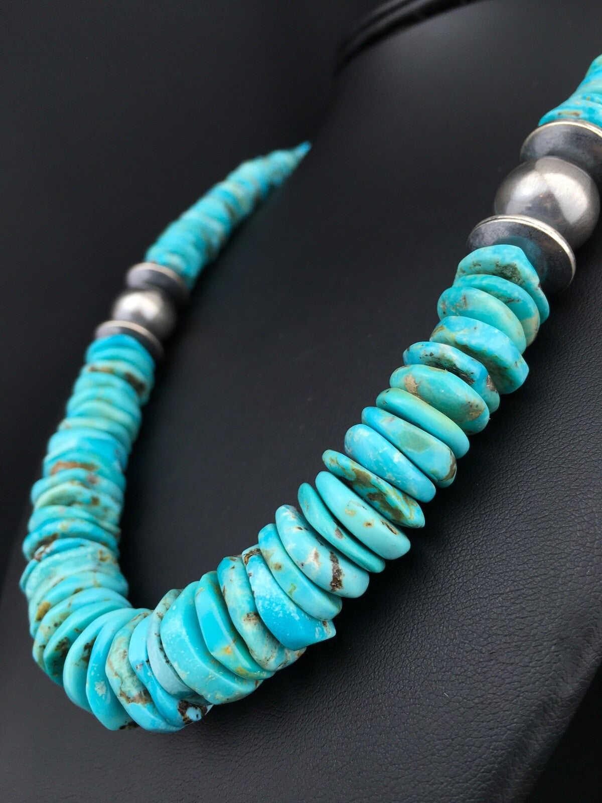 Native Blue Graduated Turquoise Navajo Sterling Silver Necklace 20" 04809