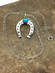 Navajo Chain Blue Turquoise Naja Necklace Pendant | Sterling Silver | Authentic Native American Handmade | 4466