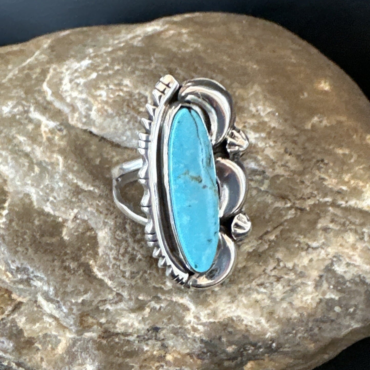 Blue Kingman Turquoise Navajo Sterling Silver Ring Size 7.5 18632
