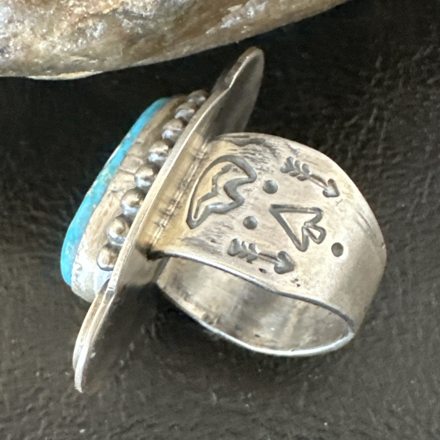 WoMens Blue Kingman Turquoise Navajo Sterling Silver Adjustable Ring Sz 8 19418