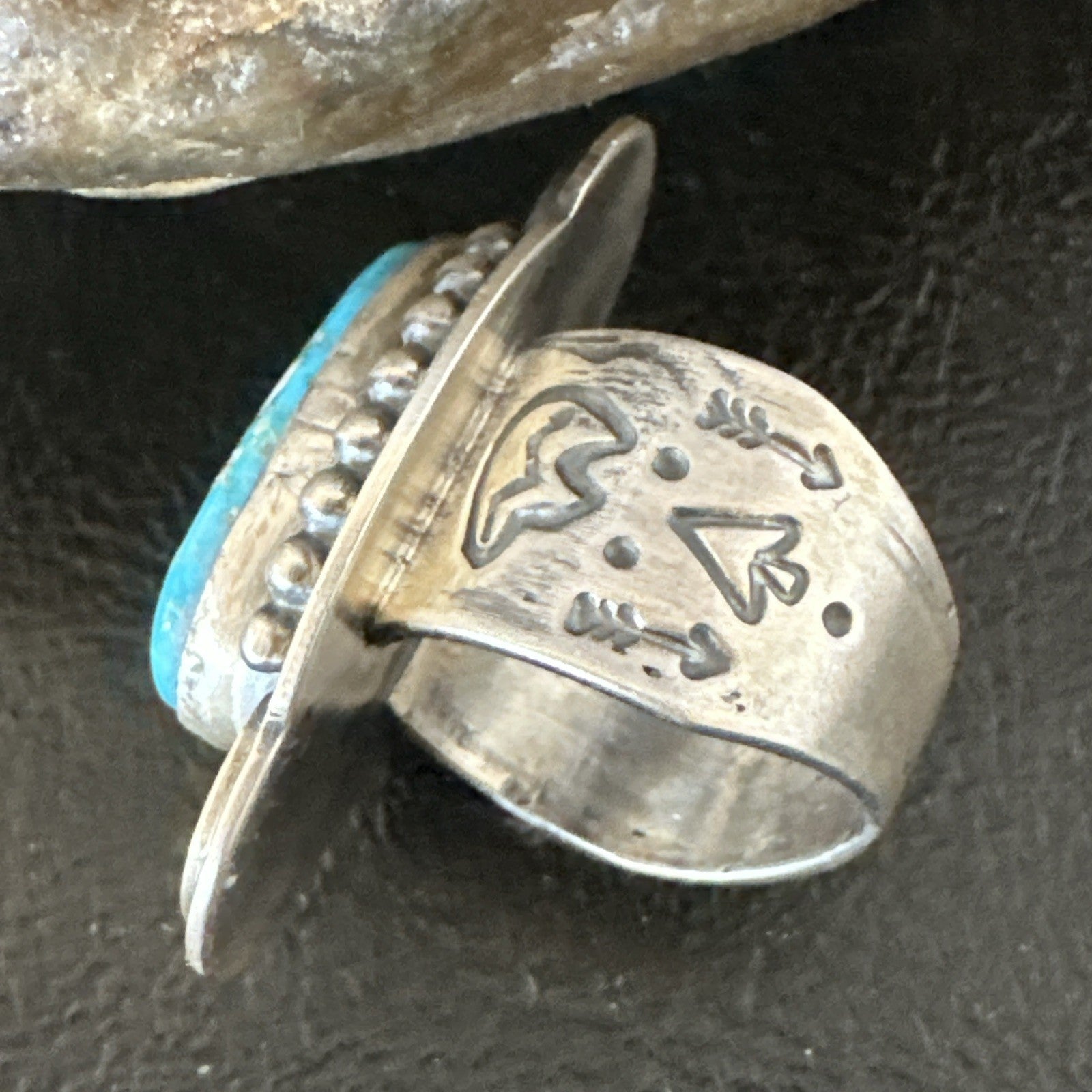 WoMens Blue Kingman Turquoise Navajo Sterling Silver Adjustable Ring Sz 8 19418