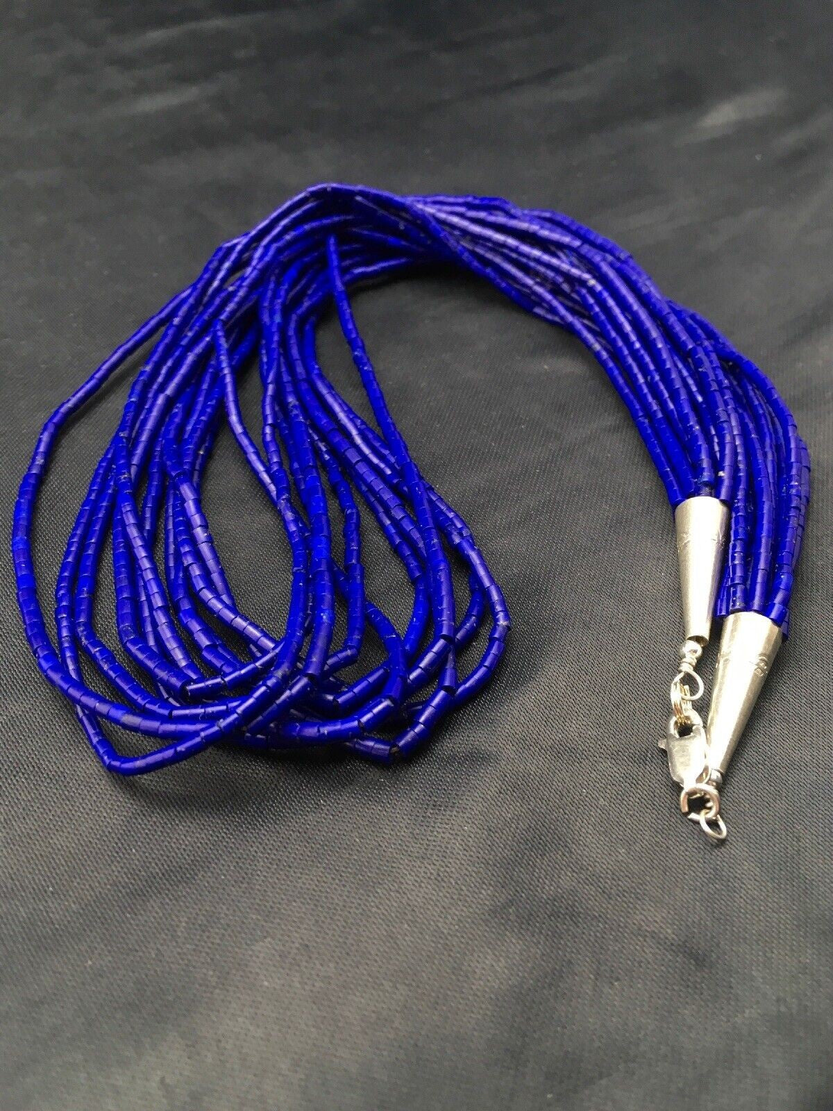 Navajo Stabilized Lapis Lazuli 10 Strand Sterling Tube Heishi Necklace 19" 4358