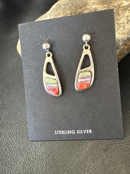 Southwestern Sterling Silver Multicolor Gaspeite Opal Inlay Earrings 4436
