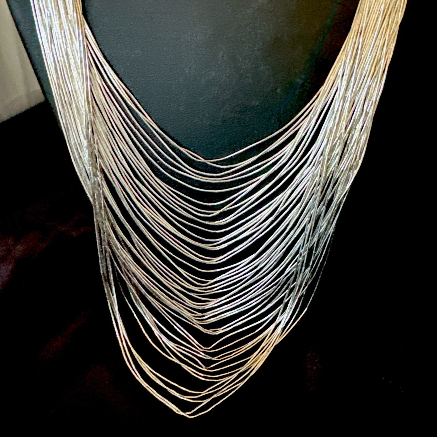 Statement Graduated Bib Heishi Liquid Sterling Silver 49S Necklace 28” 17768
